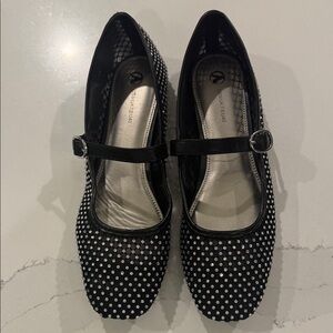 Black Ballet Flats-Mesh with Silver Rhinestones